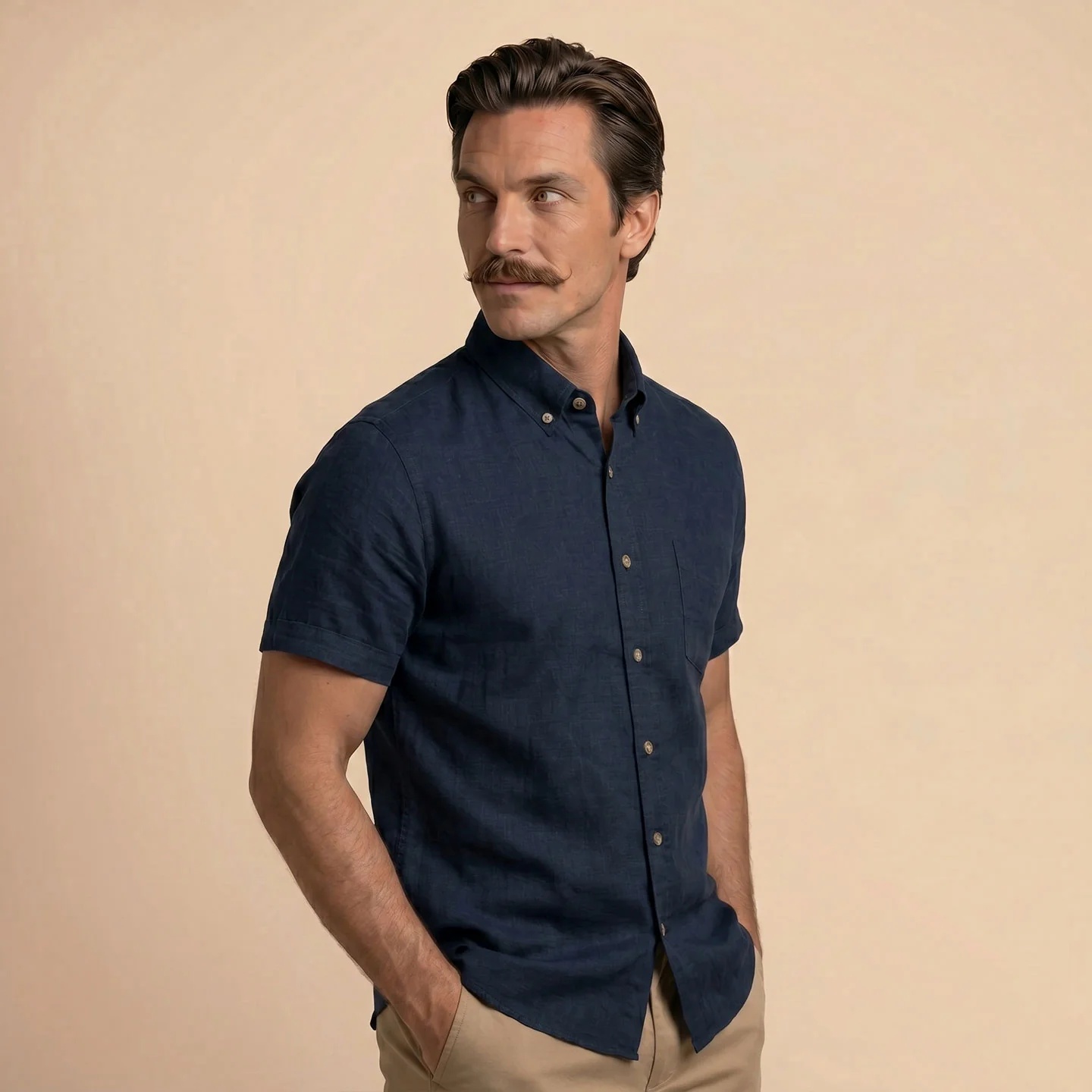 Breeze Linen Half Sleeves Shirt in Navy Saphire - Image 3