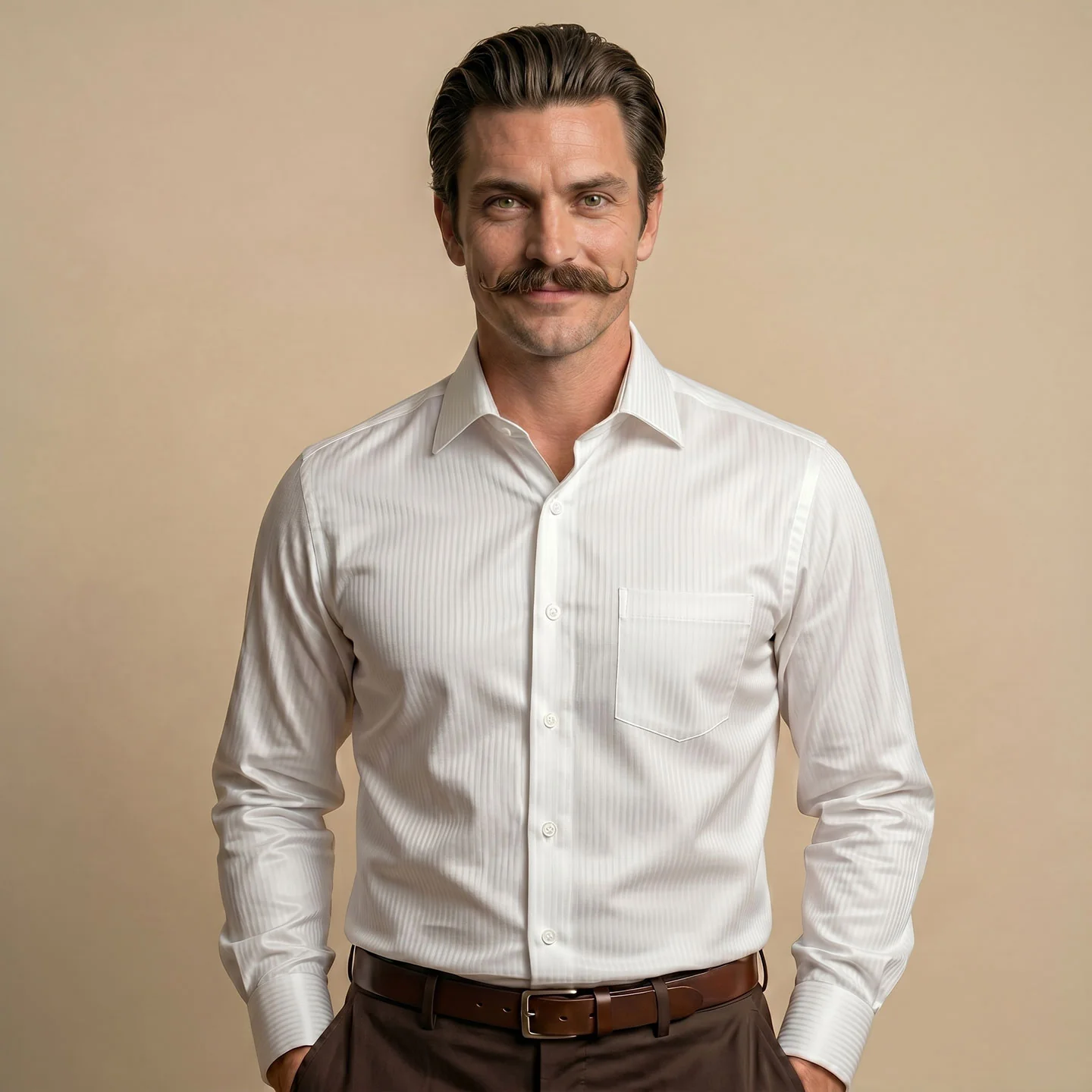 Crest Self Stripe 2 Ply Giza Shirt in Cloud White - Image 5