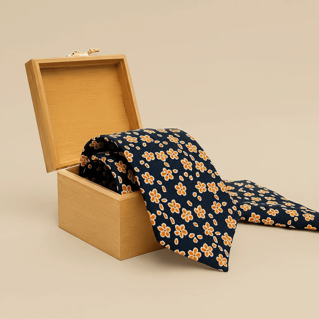 Crown Floral Tie & Pocket Square in Navy / Salmon - Image 3