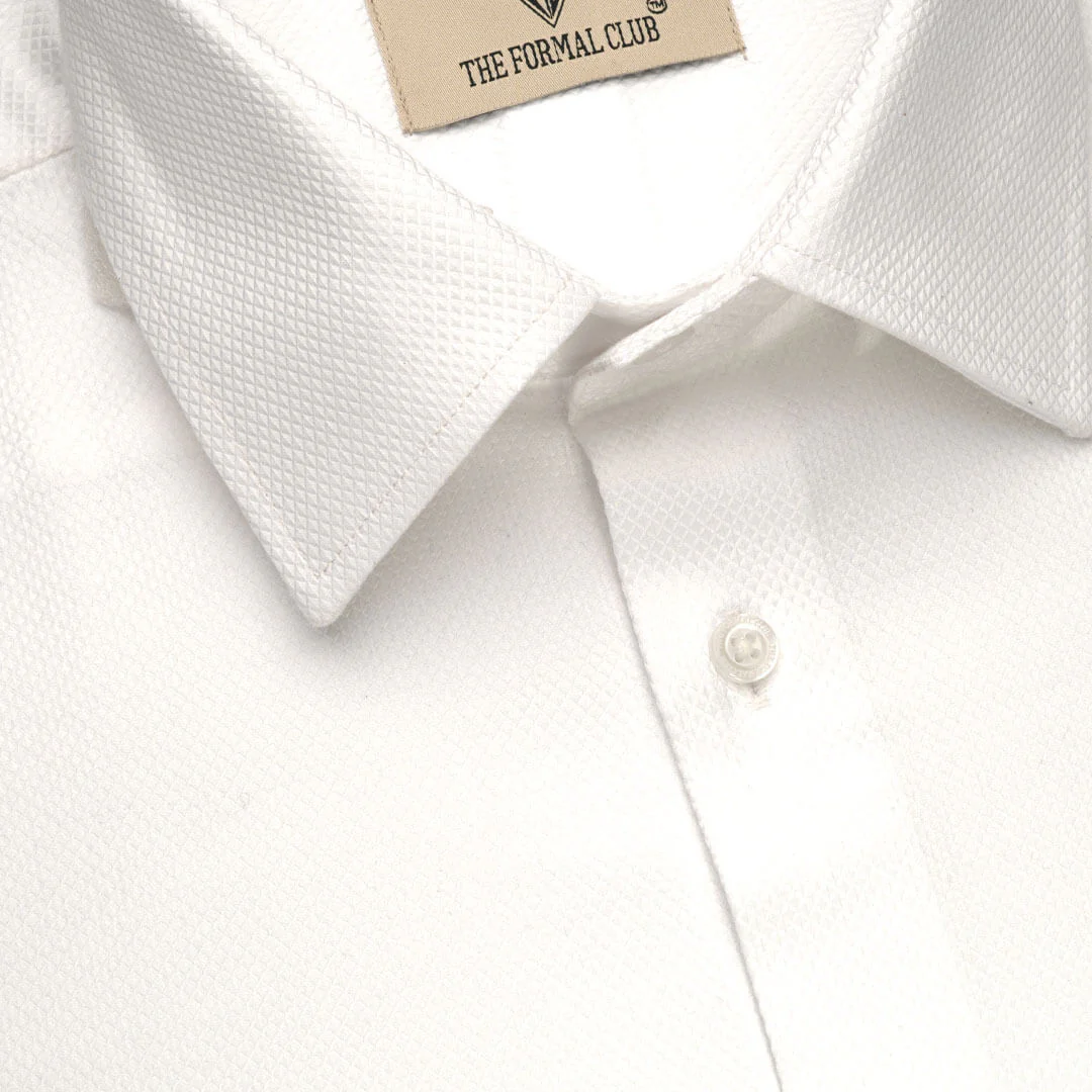 Diamond Dobby 2 Ply Cotton Shirt in Cloud White - Image 7