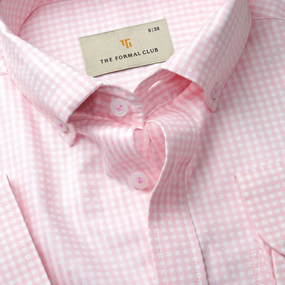 Gingham 2 Ply Check Shirt In Blush Pink - Image 3