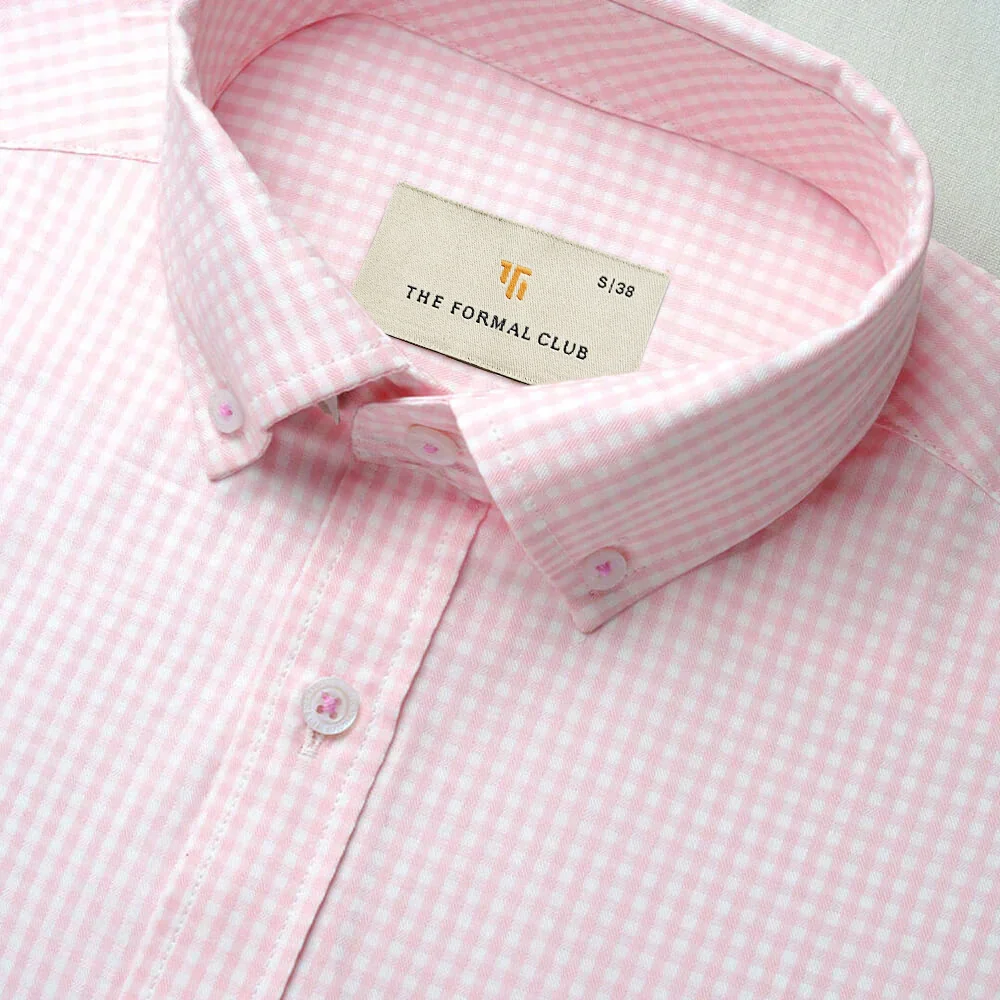 Gingham 2 Ply Check Shirt In Blush Pink - Image 4