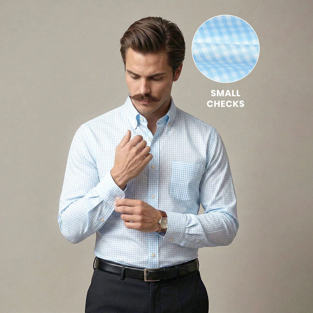 Gingham 2 Ply Check Shirt In Cloud Blue - Image 10