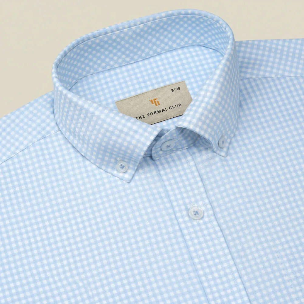 Gingham 2 Ply Check Shirt In Cloud Blue - Image 4