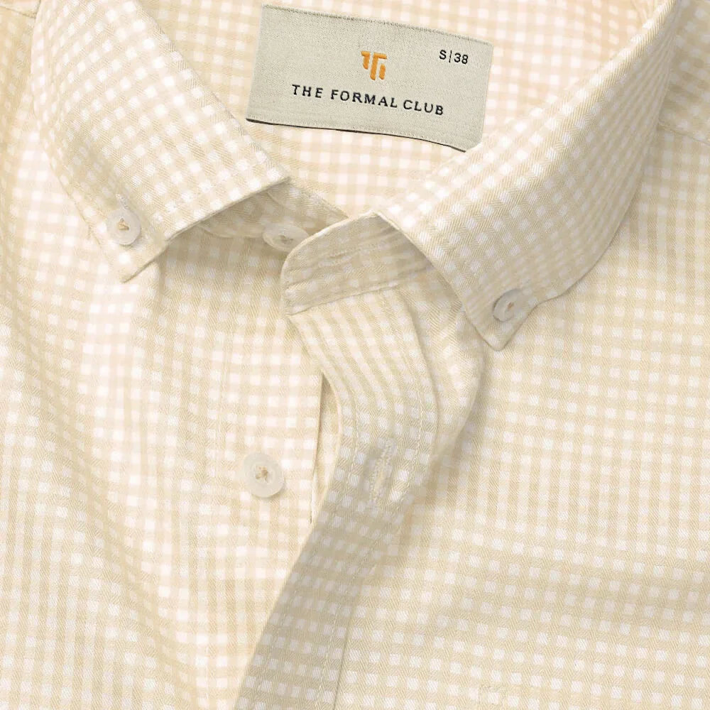 Gingham 2 Ply Check Shirt In Ochre - Image 3