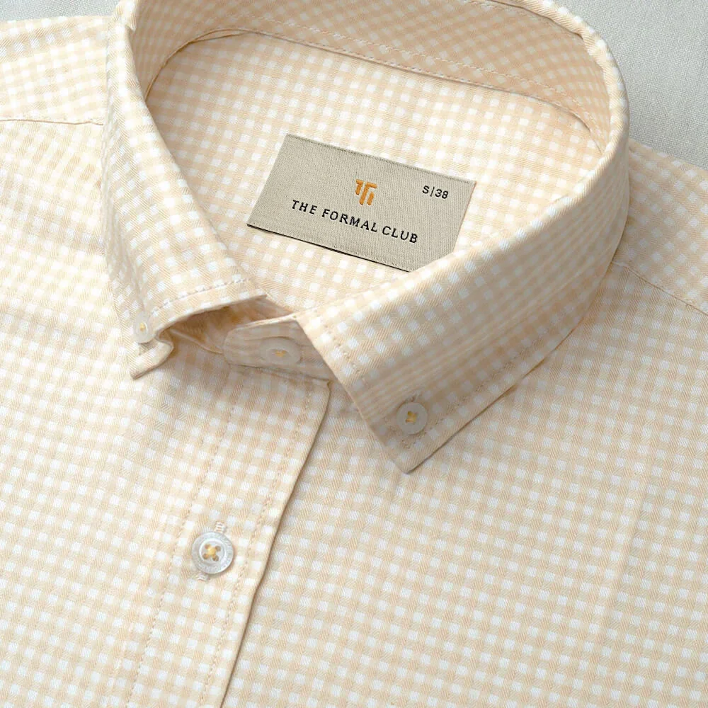 Gingham 2 Ply Check Shirt In Ochre - Image 6