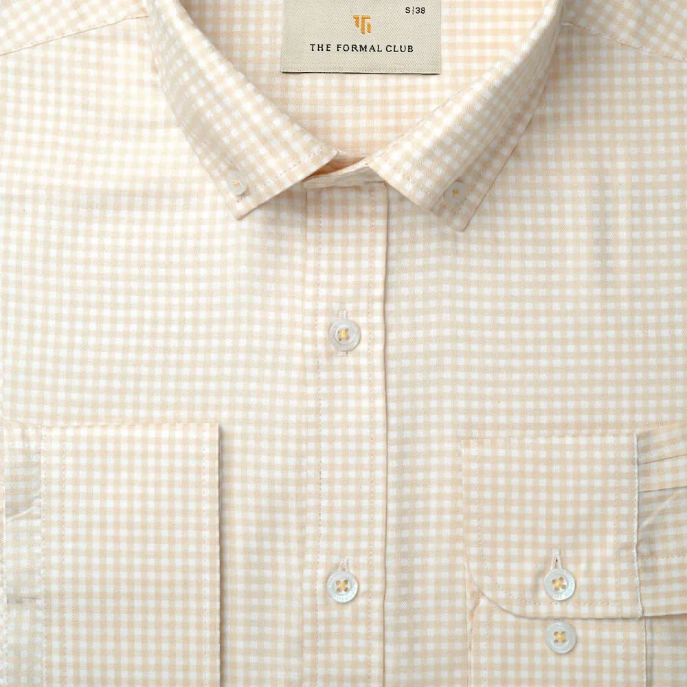 Gingham 2 Ply Check Shirt In Ochre - Image 8