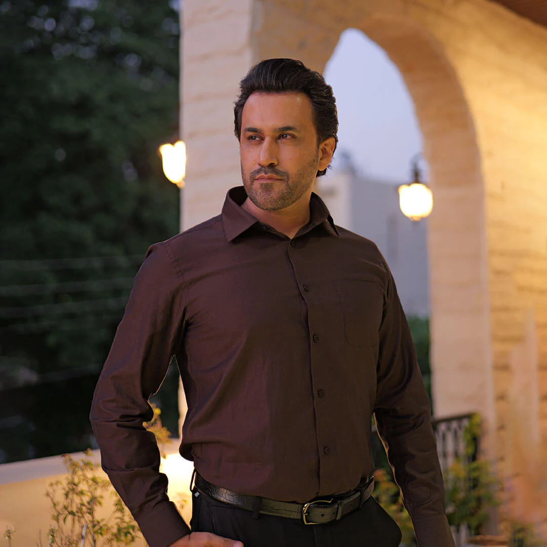 Imperial Herringbone 2 Ply Giza Shirt In Ash Brown - Image 5