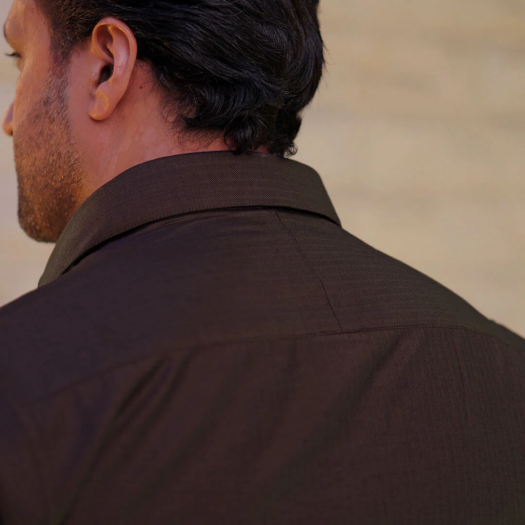 Imperial Herringbone 2 Ply Giza Shirt In Ash Brown - Image 7