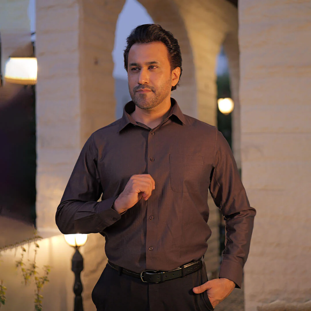 Imperial Herringbone 2 Ply Giza Shirt In Ash Brown - Image 8