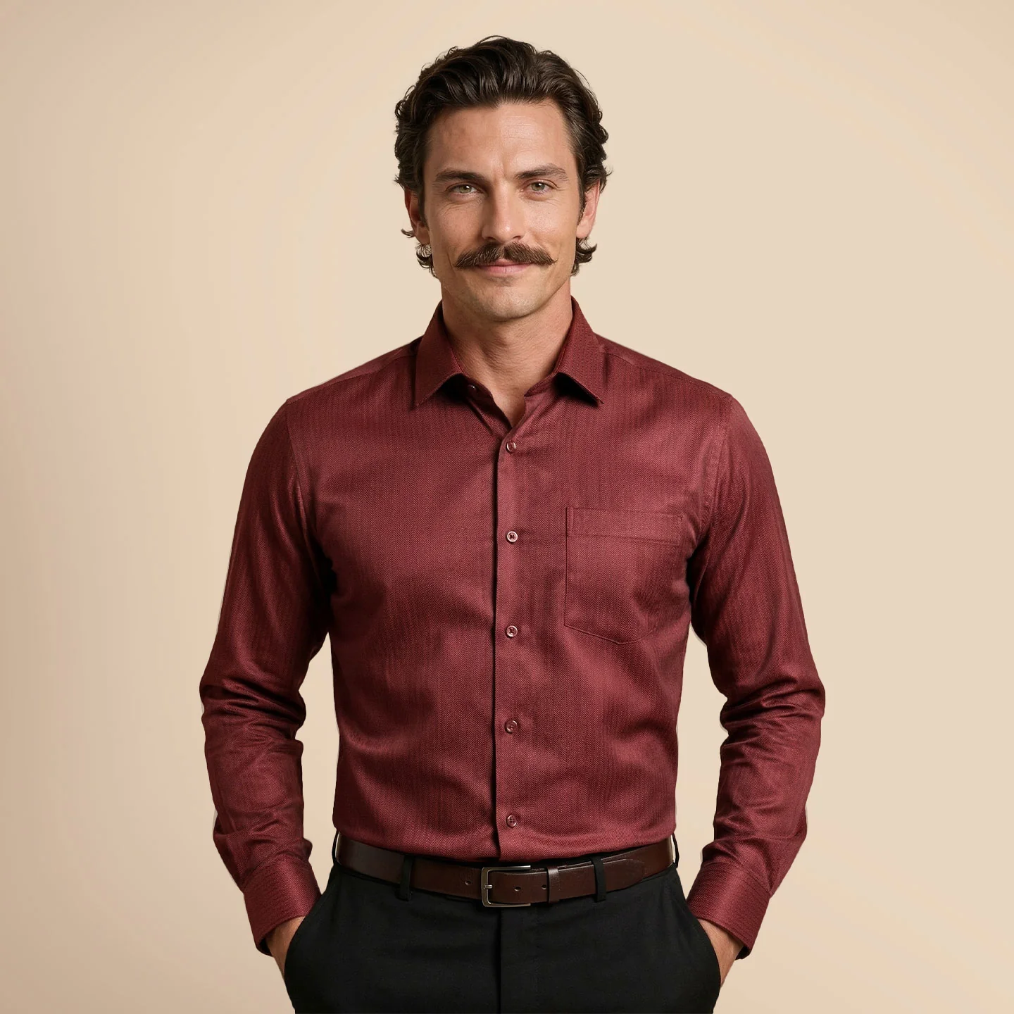 Imperial Herringbone 2 Ply Giza Shirt In Ruby - Image 3
