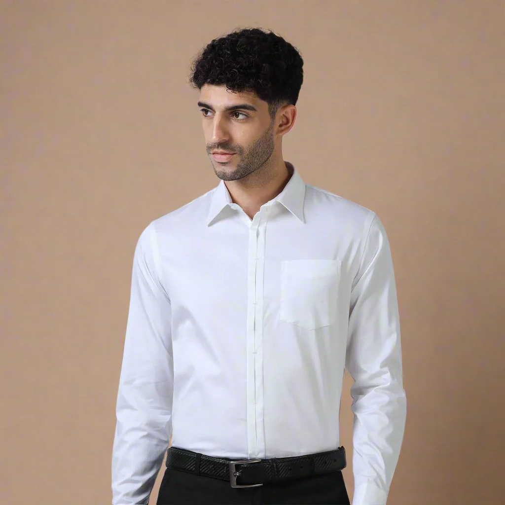 Keneth White Shirt with Signature Concealed  Placket & French Cuff - Image 9