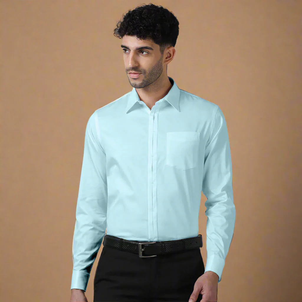 Keneth Sky Blue Shirt with Signature Concealed  Placket & French Cuff - Image 8