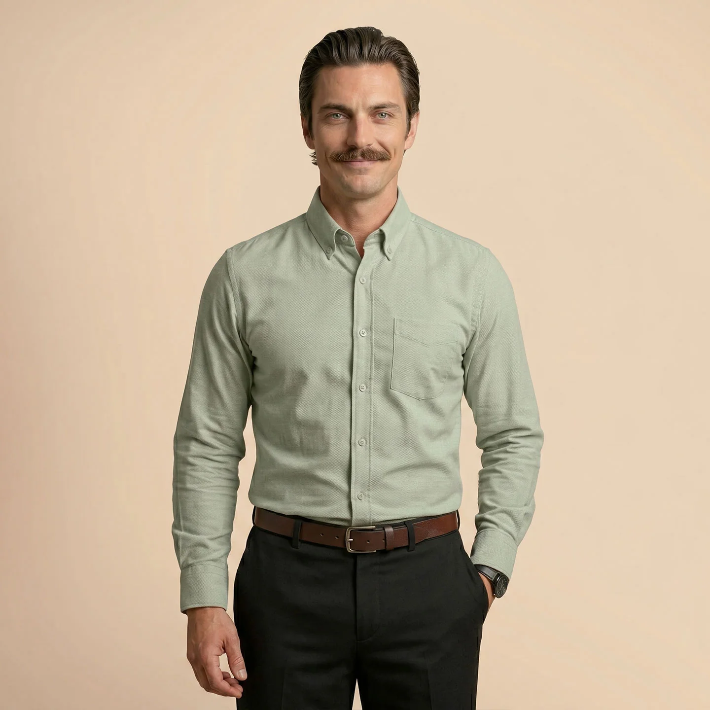 Regal Oxford Solid Shirt In Sage Green - Image 3